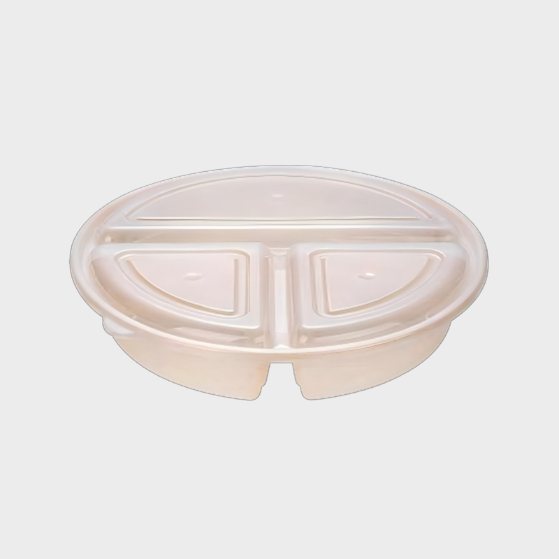 مجموعه ظروف آماده سازی غذای یکبار مصرف PP 900 میلی لیتری 3 محفظه گرد Clear PP با درب